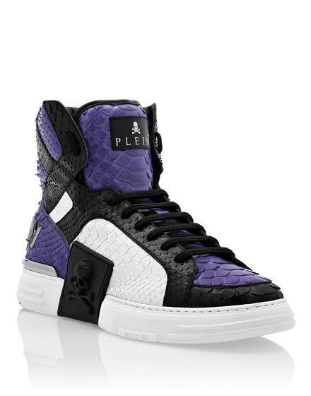 HI-TOP SNEAKERS MONEY KICK$ PYTHON ICONIC PLEIN SKULL