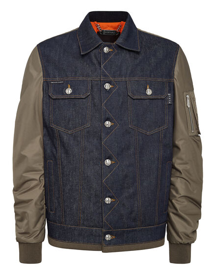 Denim Bomber Jacket Nylon Insert Iconic Plein
