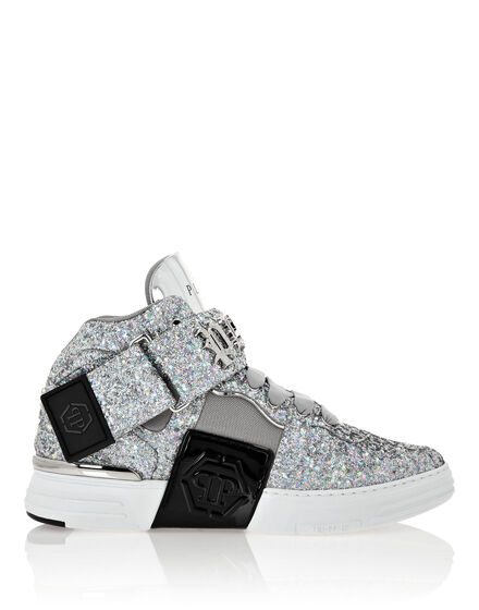 Patent Leather Mid-Top Sneakers with Glitter Gothic Plein