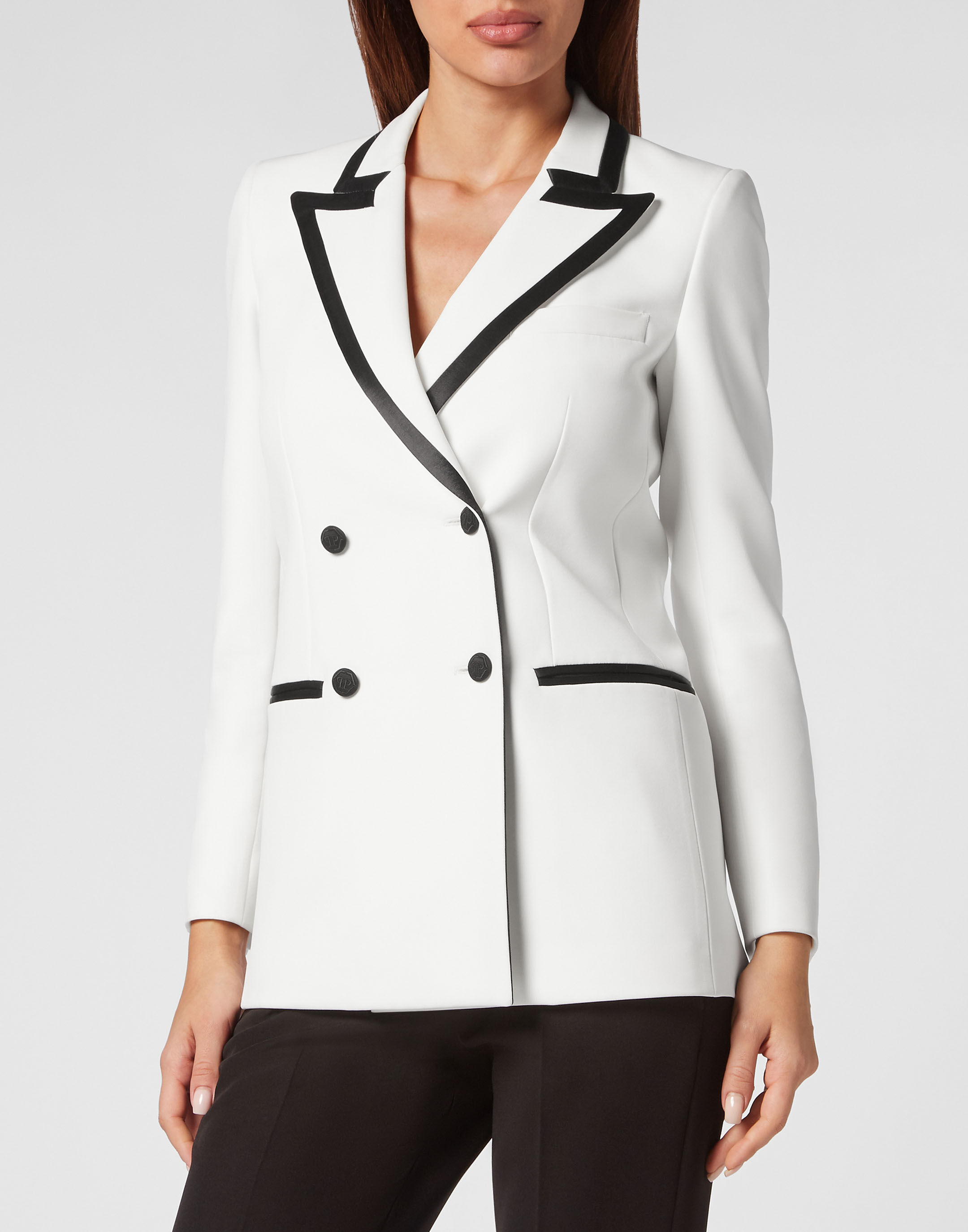 White satin blazer womens top