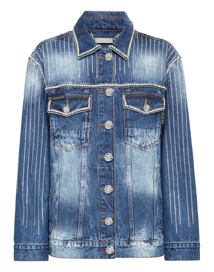 Denim Jacket Crystal Fringe