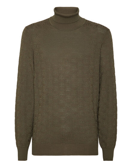 Wool Silk Turtle Neck Long-Sleeve Monogram