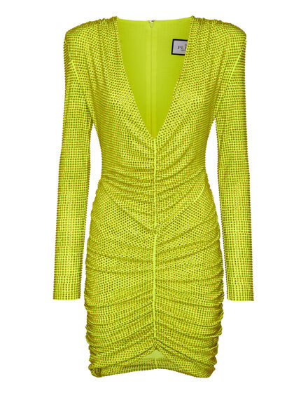 Padded Shoulder Mini Dress LS Fluo Strass