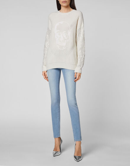 Cashmere 5 Pullover Round Neck LS Crystal Skull