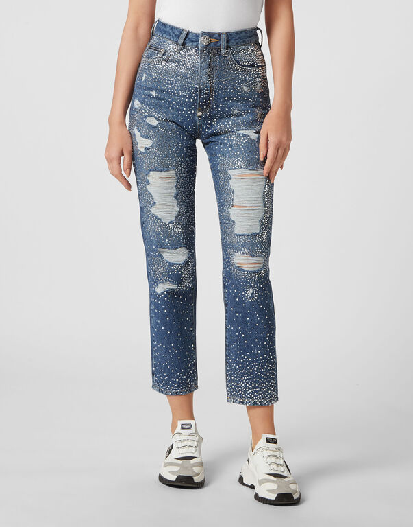 Denim Trousers Boyfriend Fit Crystal