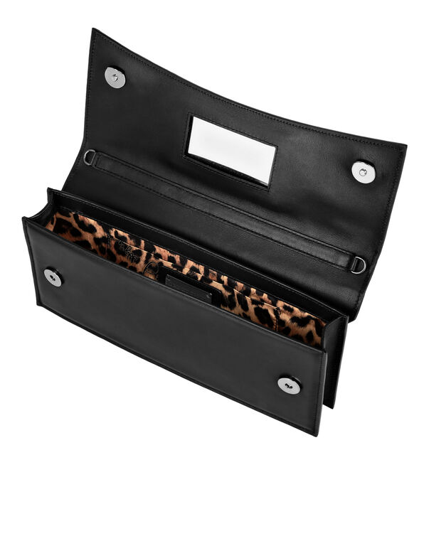 Suede Crystal Baguette Handle Bag Skull