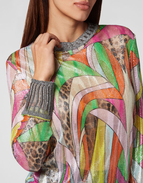 Knitwear Lurex Pullover Round Neck LS Rainbow Patchwork