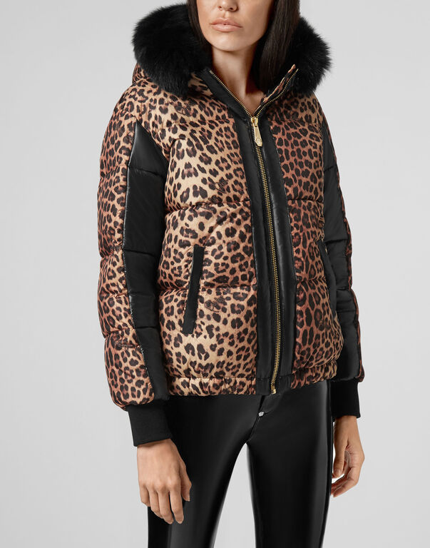 Fur Puffer Jacket Leopard