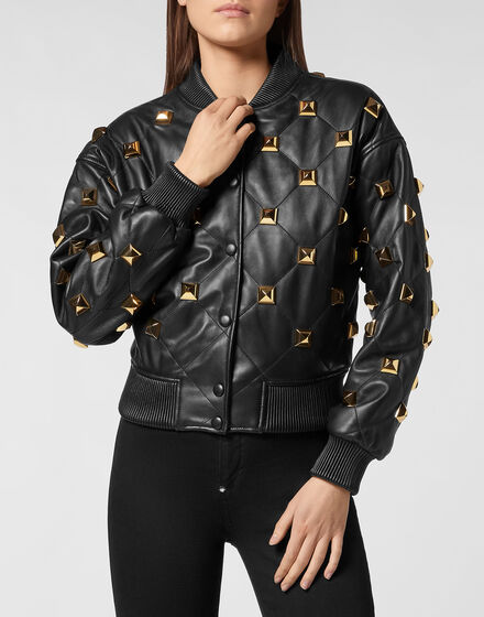 Leather Bomber Matelassè Studs