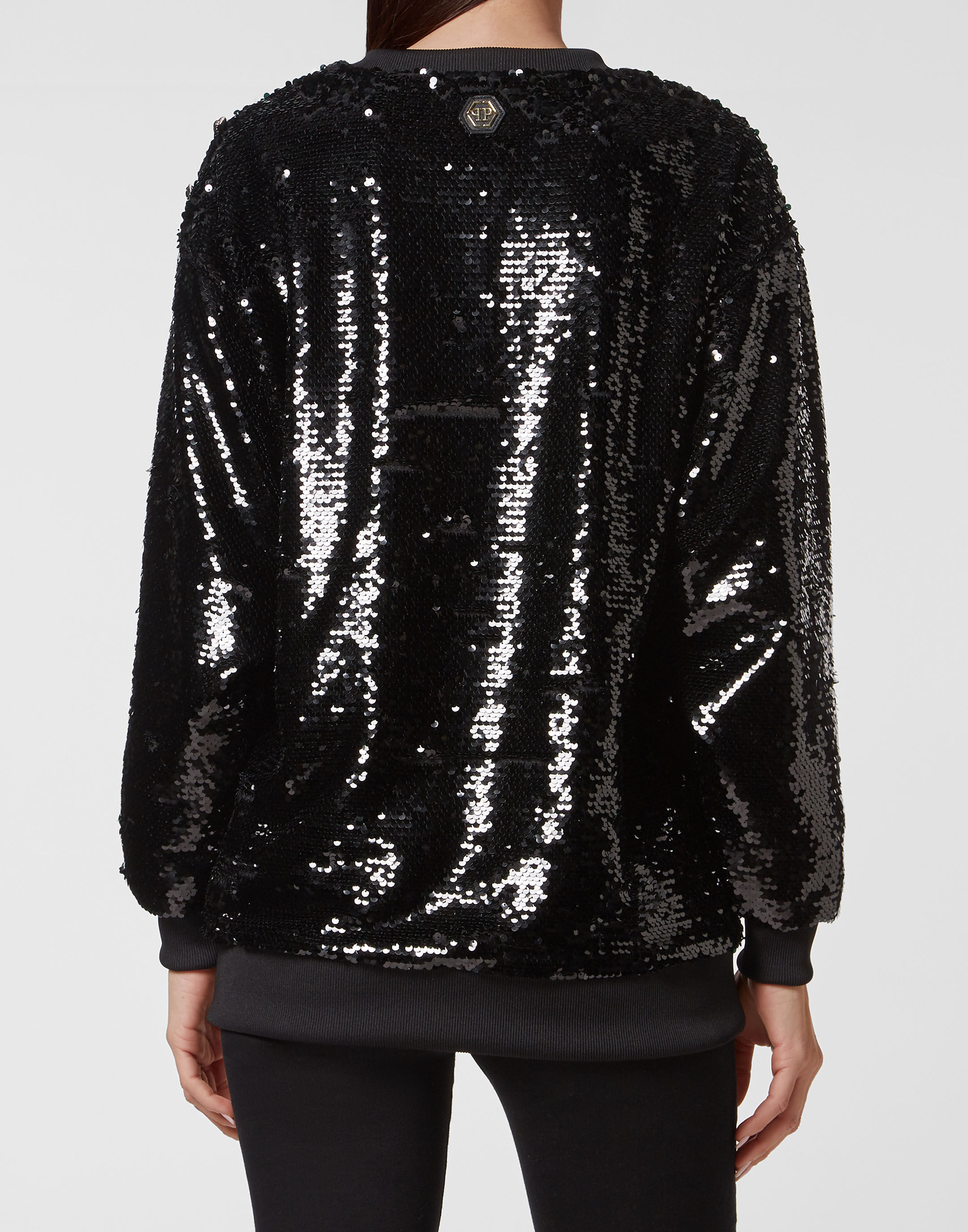 パーカー・フーディ Philipp Plein Relaxed Fit Black Sweatshirt Sweatshirt LS Philipp Plein TM with Crystals | Philipp Plein