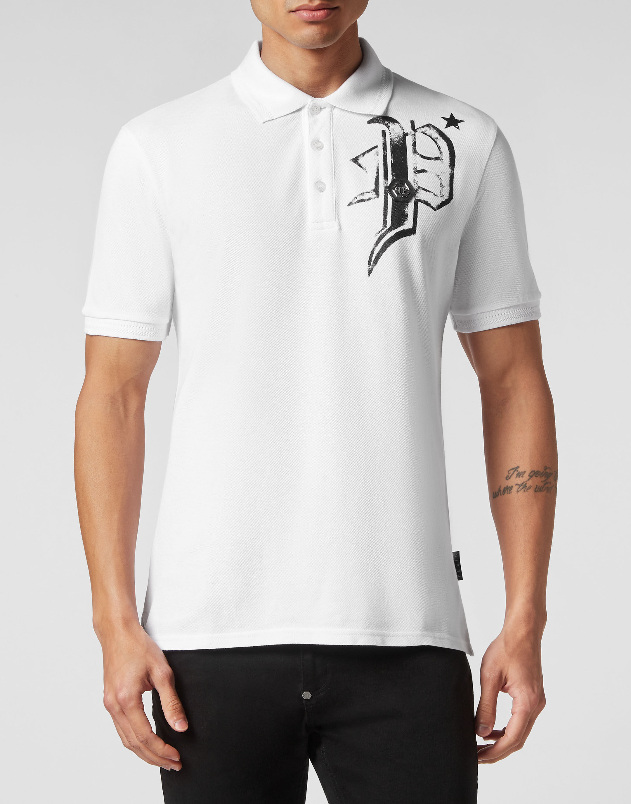 Tシャツ・カットソー PHILIPP PLEIN Men Polo Shirts MTK8165 PJY002N 01 WHITE Slim Fit Jersey Polo Shirt Skull&Bones | Philipp Plein Outlet