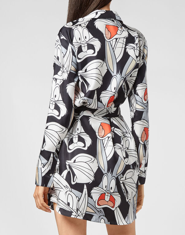 Silk Shirt Dress Printed Looney Tunes