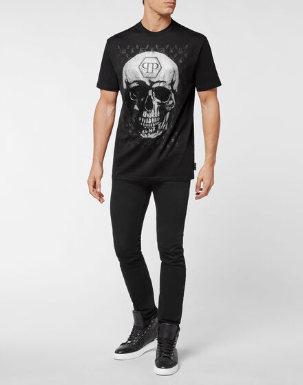 T-shirt Round Neck SS Skull and Plein with Crystals