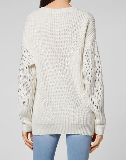 Cashmere 5 Pullover Round Neck LS Crystal Skull