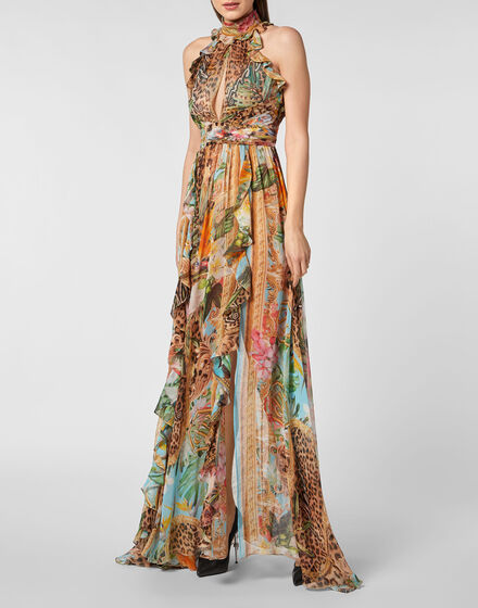 Georgette Long Dress Baroque Flowers