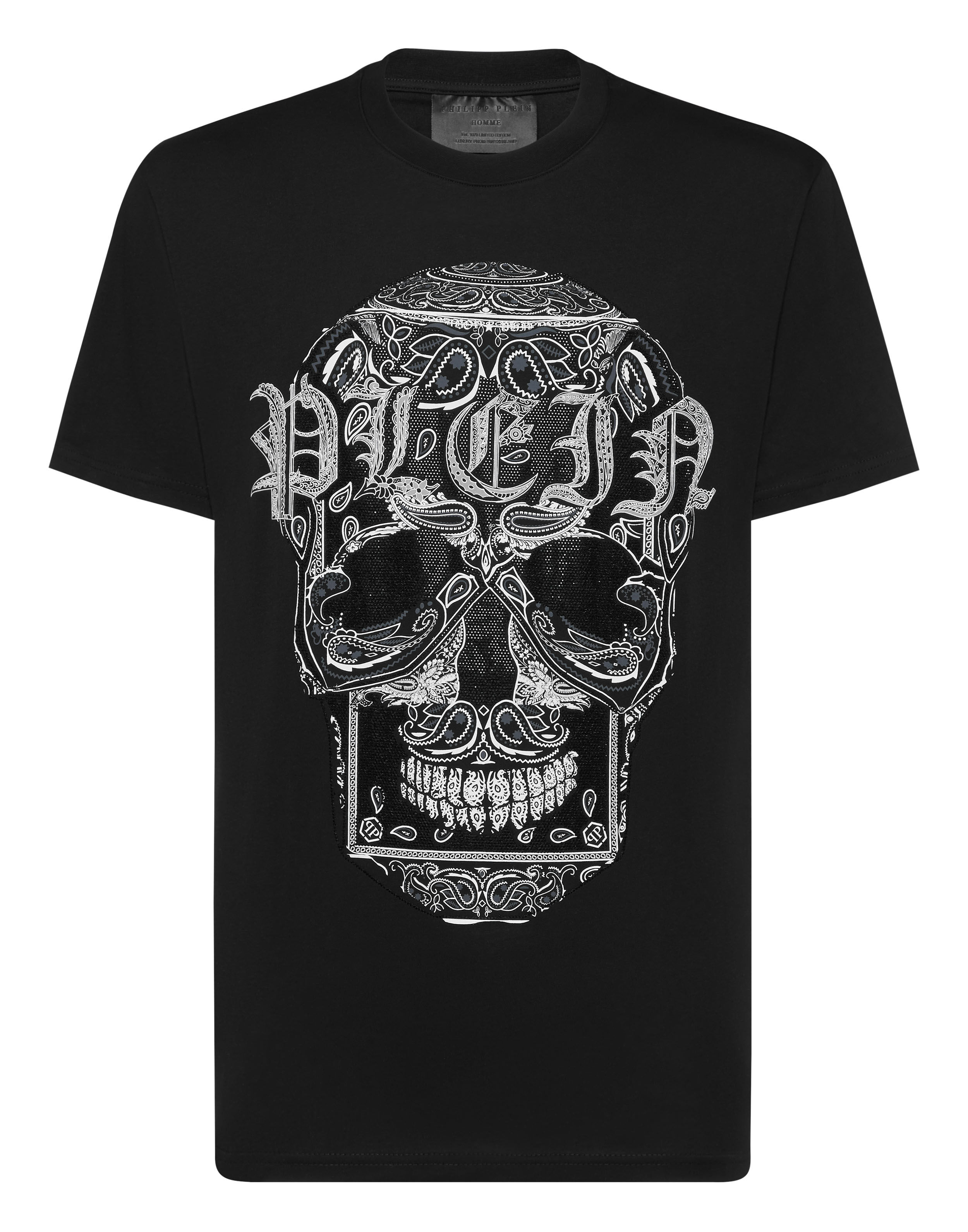 Tシャツ・カットソー PHILIPP PLEIN Men T-shirt Black MTK6445PJY002N 02 Round Neck T-Shirt Paisley Skull | Philipp Plein Outlet