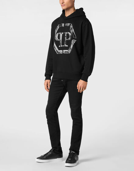 Hoodie Sweatshirt LS Strass Hexagon
