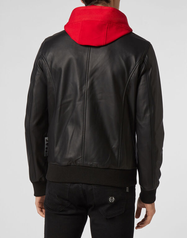 Leather Bomber Hoodie
