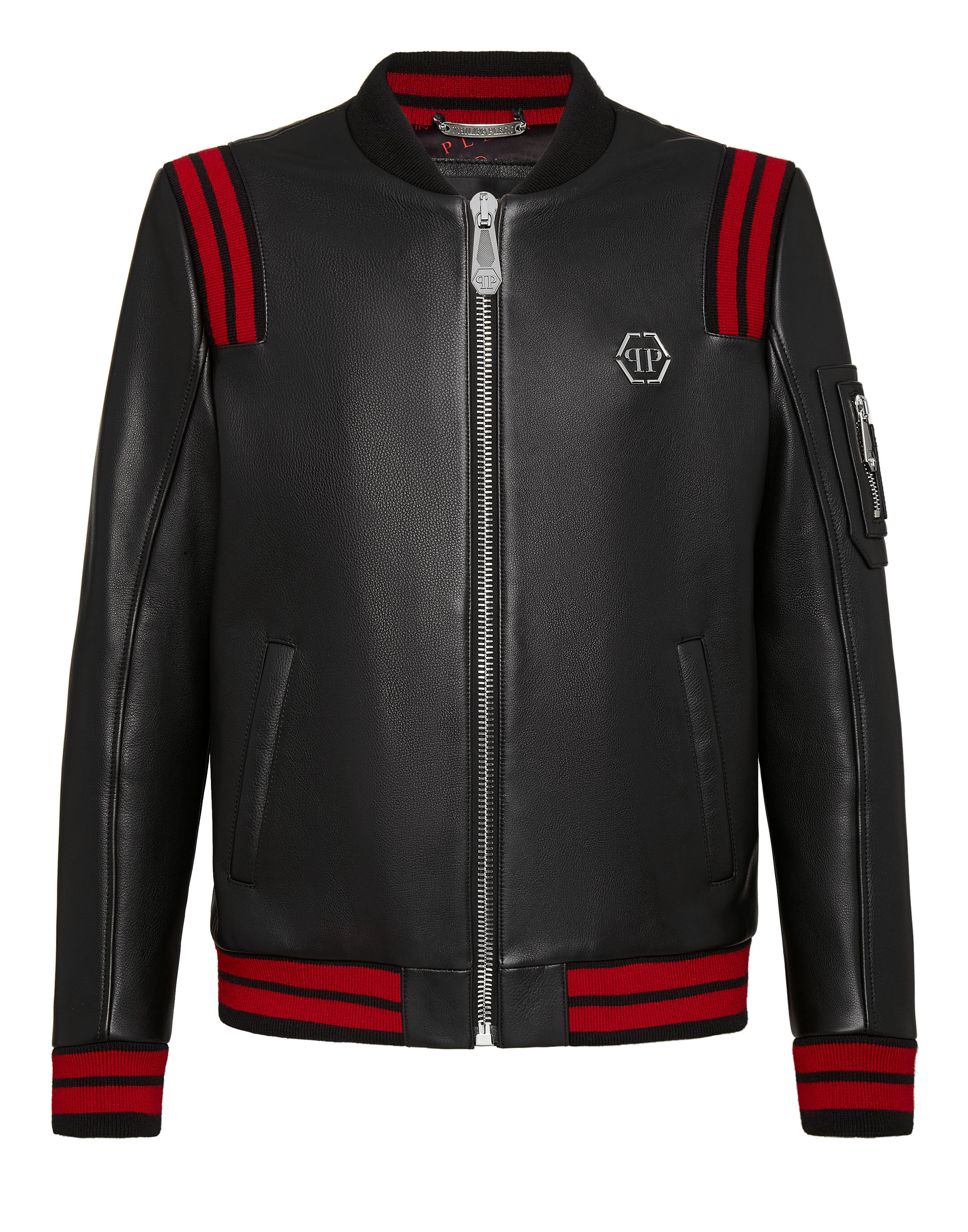 Philipp plein red leather jacket discount
