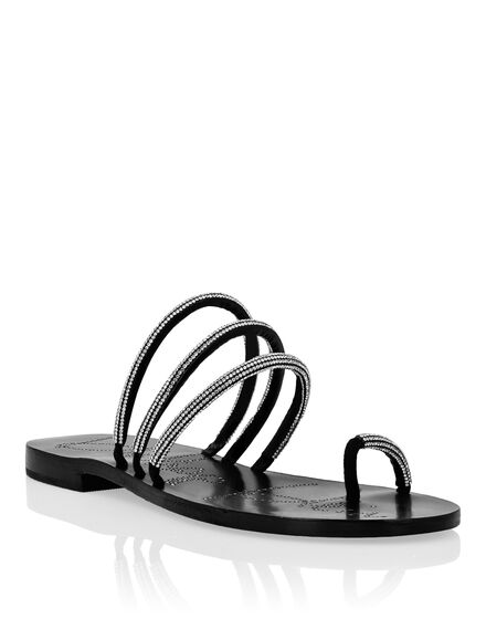 Suede Sandals Flat Crystal