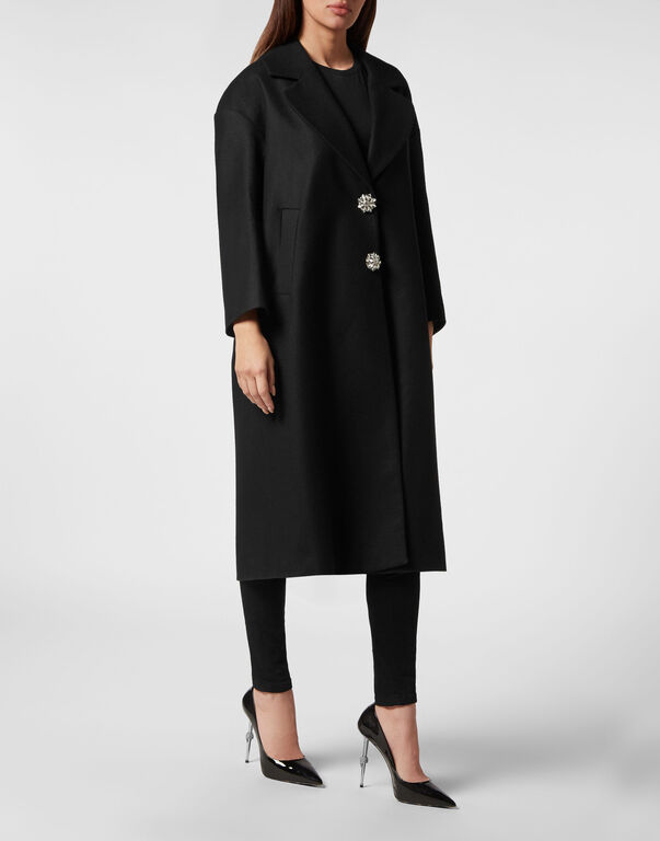 Oversized Wool  Long Coat Castoni Skull