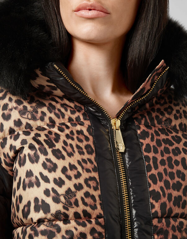 Fur Puffer Jacket Leopard