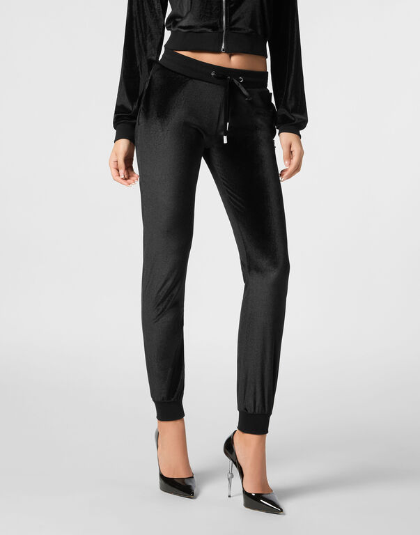 Chenille Jogging Trousers Strass Skull