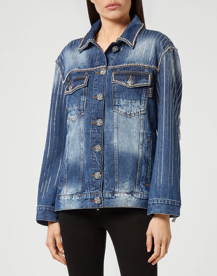 Denim Jacket Crystal Fringe
