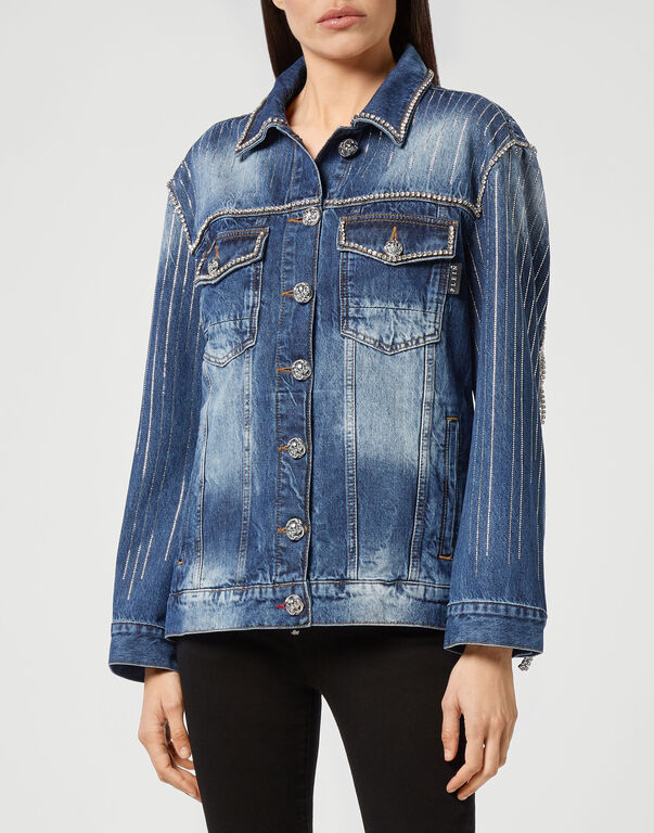 Denim Jacket Crystal Fringe