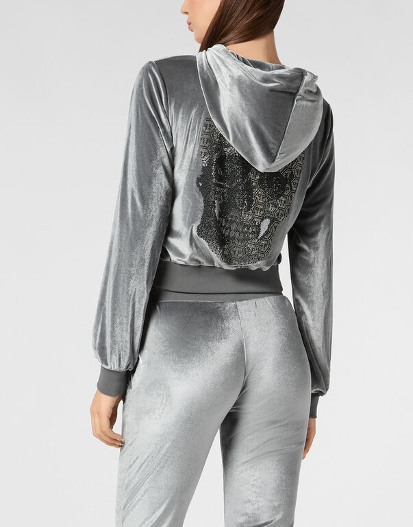 Chenille Hoodie Sweatjacket Strass Skull