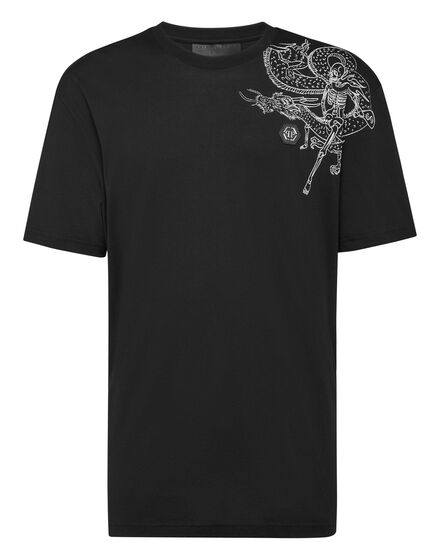 T-shirt Round Neck SS Embroidery Gothic Plein with Crystals
