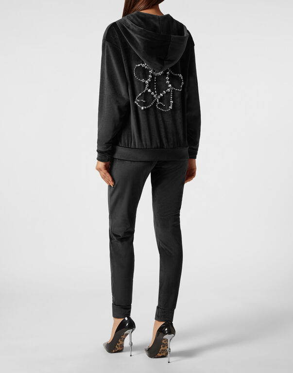 Chenille Jogging Tracksuit: Hoodie/Trousers with Crystals Teddy Bear