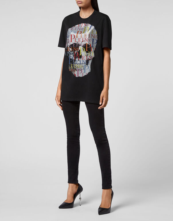 T-shirt Round Neck SS Multicolor Skull with Crystals