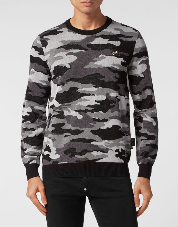Merino Wool Pullover Round Neck LS Camouflage