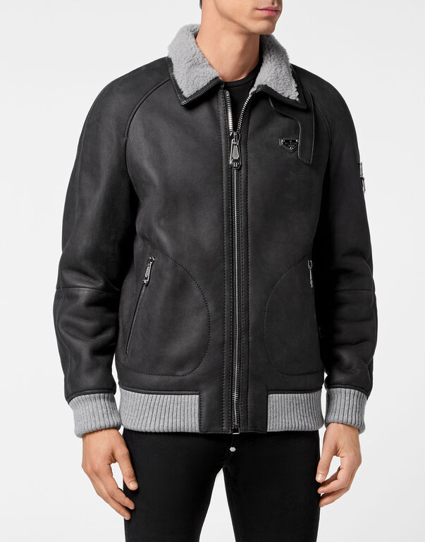 Shearling leather jacket Iconic Plein