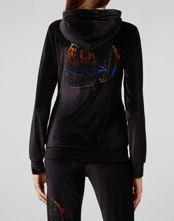 Hoodie Sweatjacket Look at me Skull strass