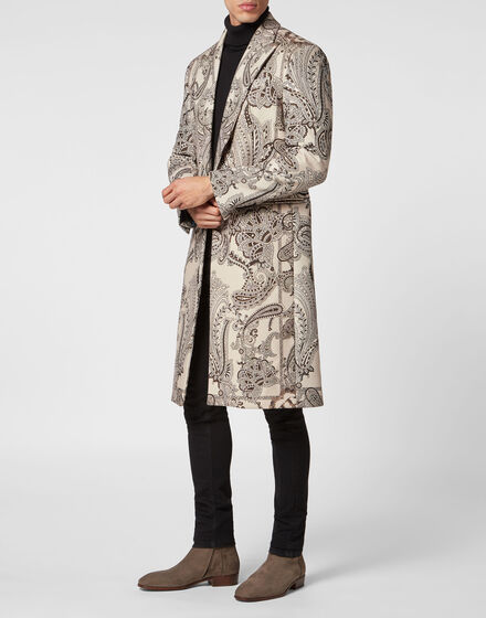 Wool Long Coat Paisley Foulard Wool Long Coat Paisley Foulard