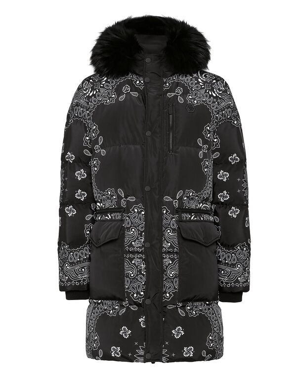 Nylon and Fur Parka Paisley Bandana