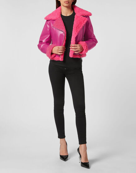 Eco Shearling Short Biker Jacket Skull&Bones