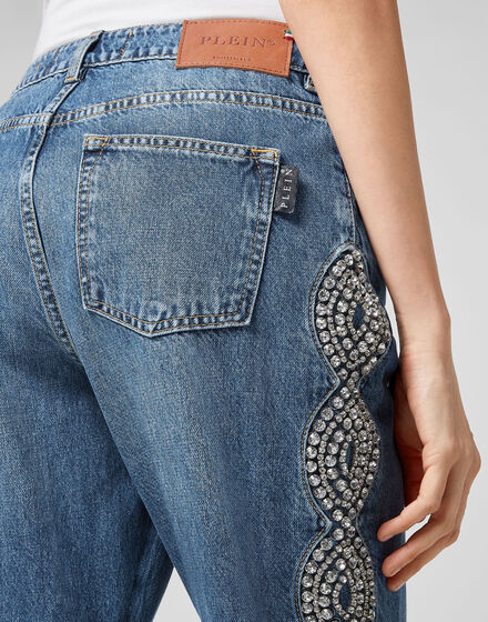 Denim Trousers Loose Fit Crystal Cable