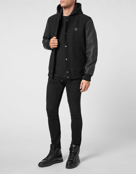 Bomber Jacket Leather Sleeves Bomber Jacket Leather Sleeves