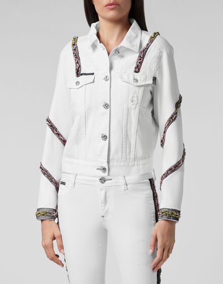  Denim Cropped Jacket Crystal
