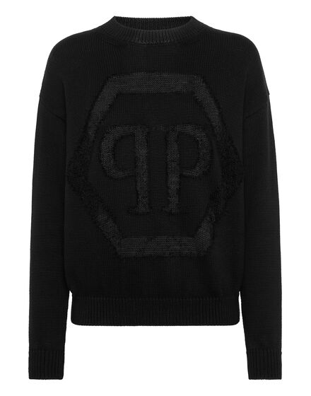 Knitted Pullover Round Neck Long-Sleeve Hexagon