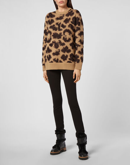 Pullover Round Neck SS Jacquard Lurex Leopard