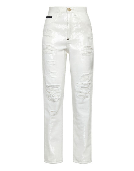 Denim Trousers Mom fit with Crystals