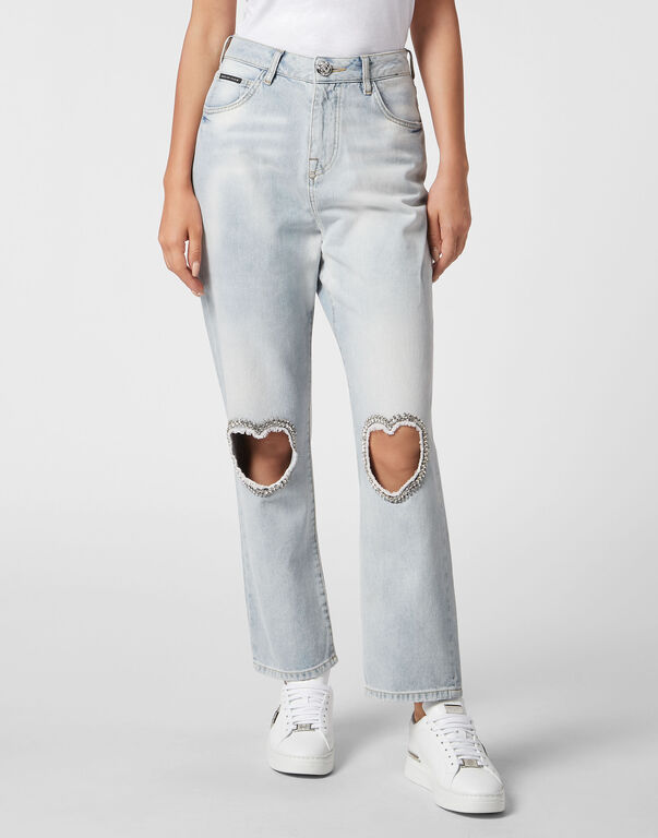 Denim Trousers Loose Fit Heart Patch