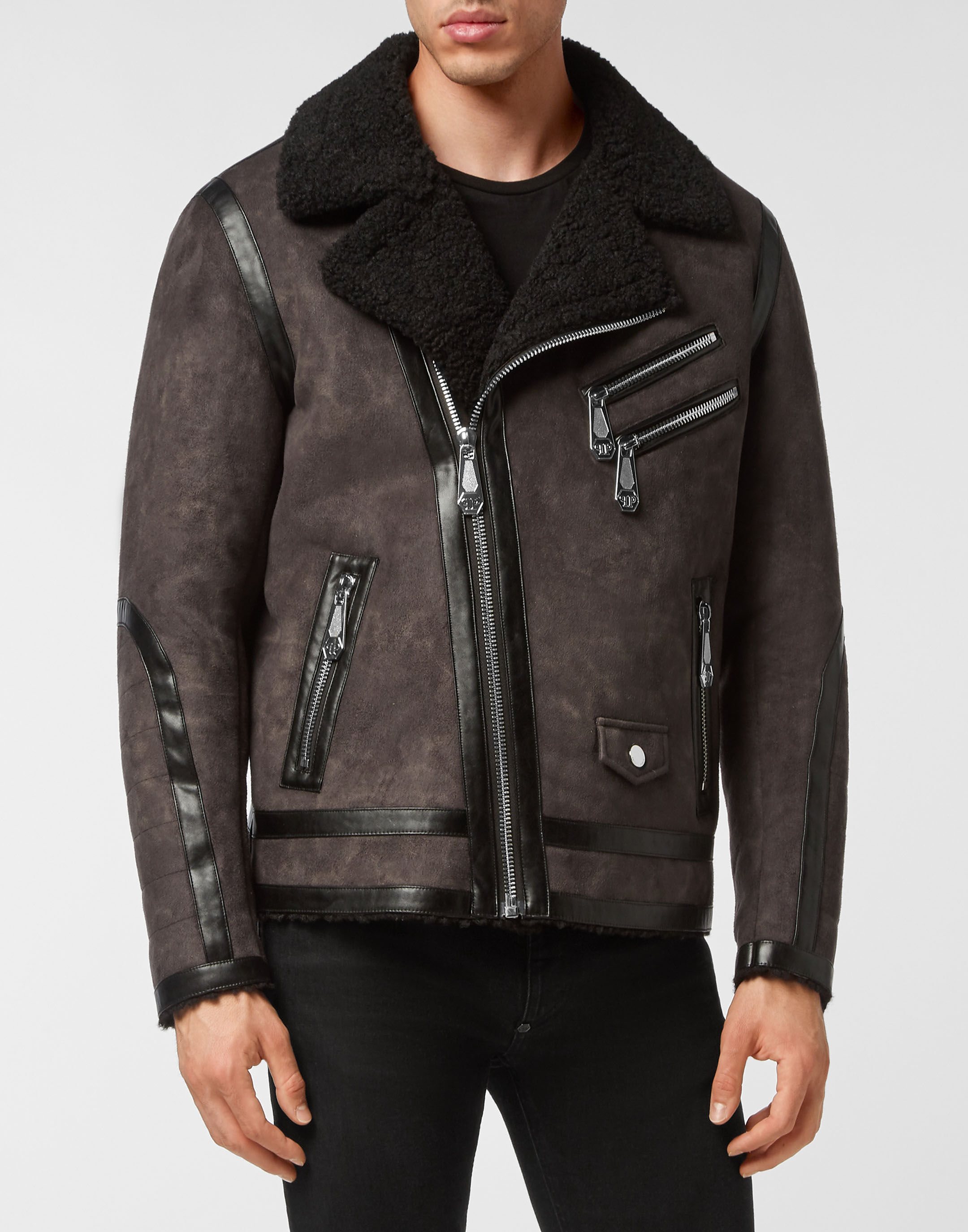 Faux Shearling Biker Jacket Philipp Plein Outlet