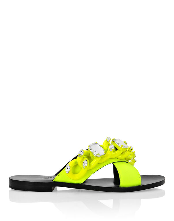 Rubber Leather Sandals Flat Fluo