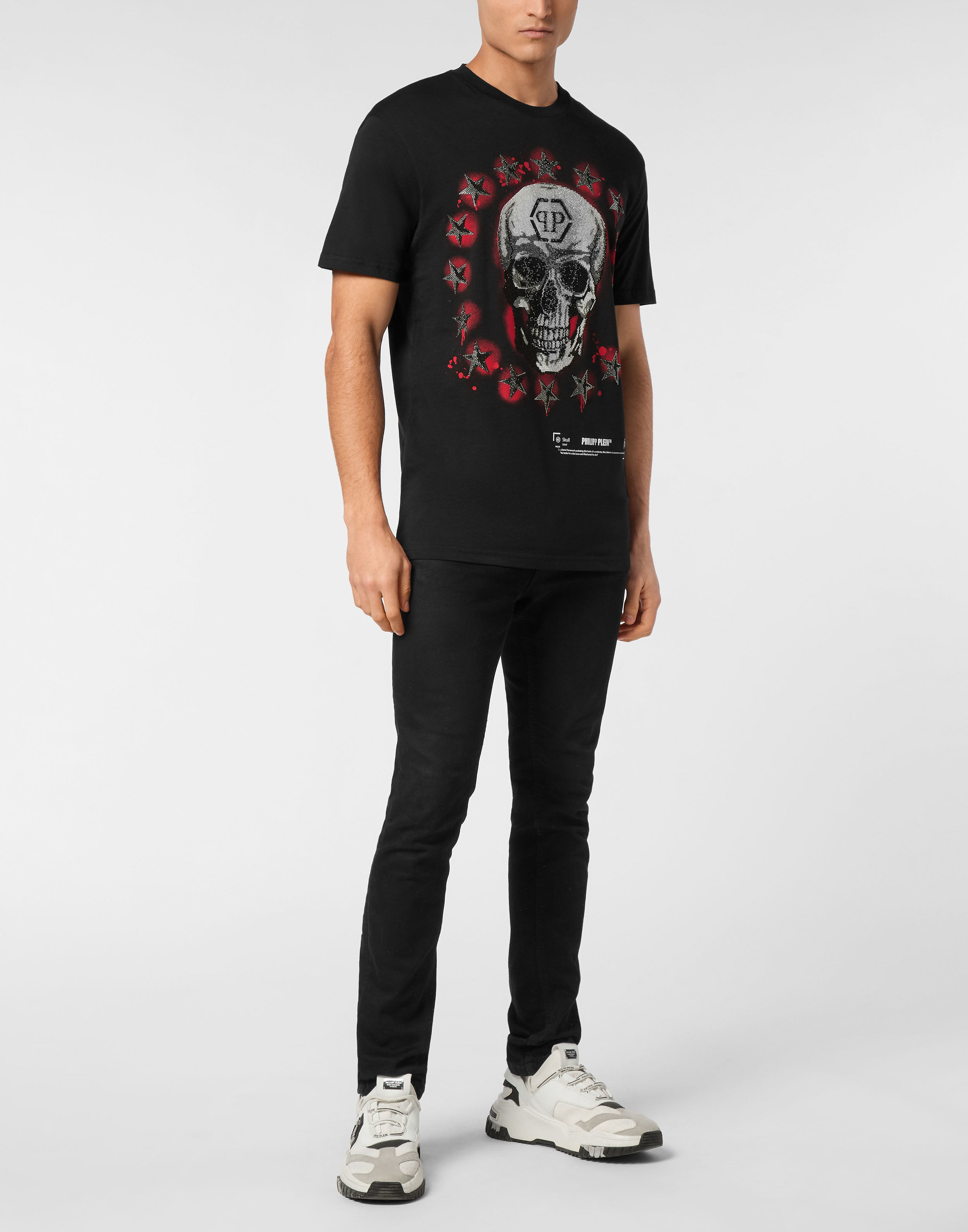 PHILIPP PLEIN スカルフリントラウントネックTシャツ 【関税込】 Philipp Plein スカルプリント Tシャツ | ブラック | FARFETCH JP