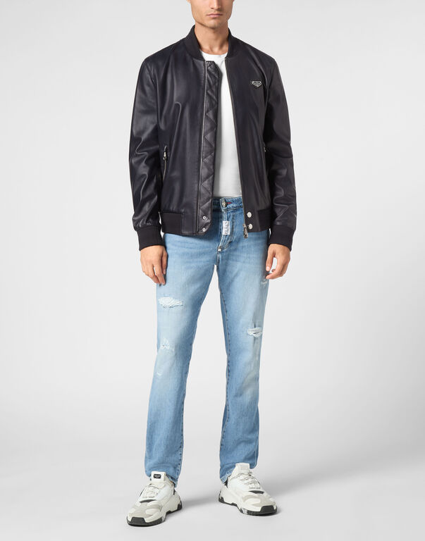 Leather Bomber LS Iconic Plein